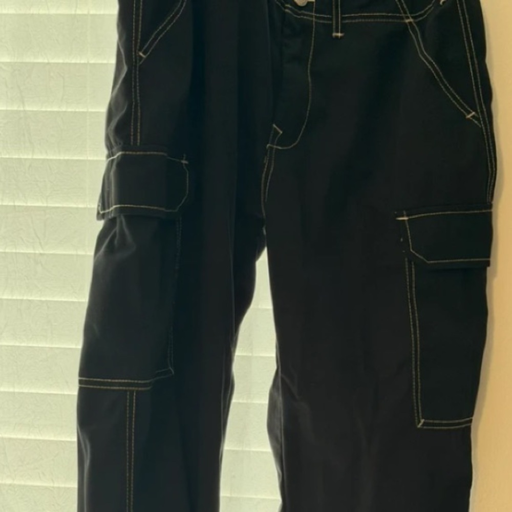 Men's Black Cargo Pants with Contrast Stitching